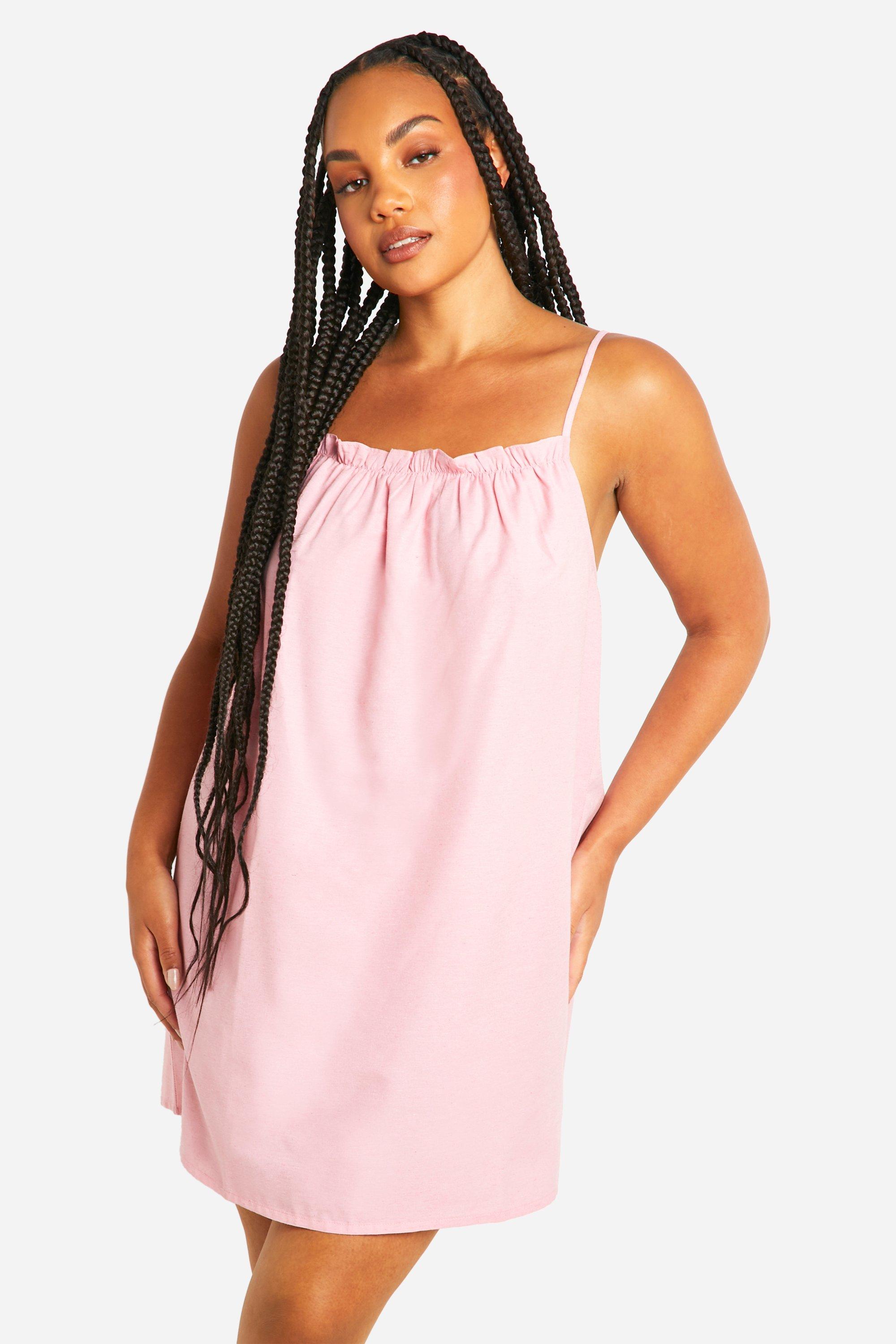 Womens Plus Cotton Poplin Strappy Nightie - Pink - 28, Pink